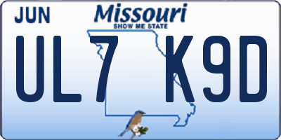 MO license plate UL7K9D