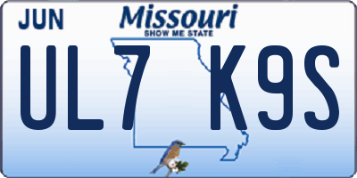 MO license plate UL7K9S