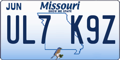 MO license plate UL7K9Z