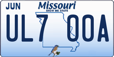 MO license plate UL7O0A