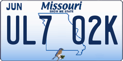 MO license plate UL7O2K