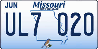 MO license plate UL7O2O