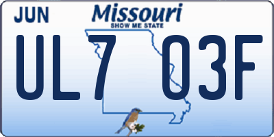 MO license plate UL7O3F