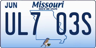 MO license plate UL7O3S