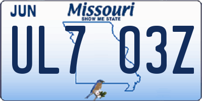 MO license plate UL7O3Z