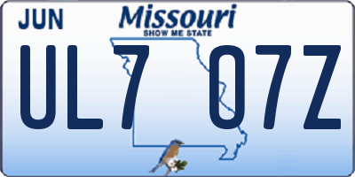 MO license plate UL7O7Z