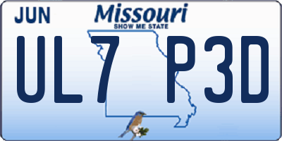 MO license plate UL7P3D