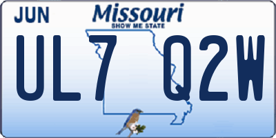 MO license plate UL7Q2W