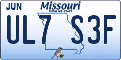 MO license plate UL7S3F