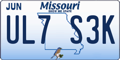 MO license plate UL7S3K
