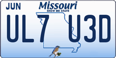 MO license plate UL7U3D