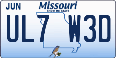 MO license plate UL7W3D