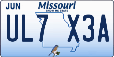 MO license plate UL7X3A