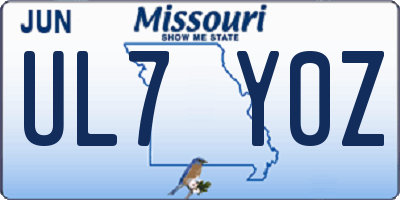 MO license plate UL7Y0Z