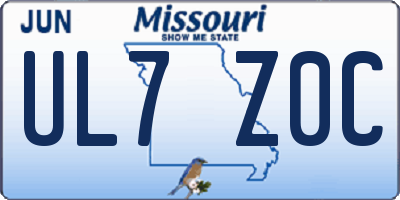 MO license plate UL7Z0C