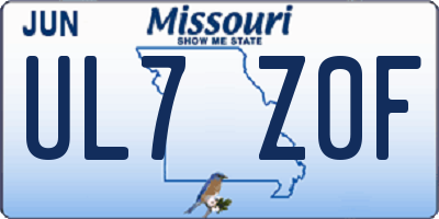 MO license plate UL7Z0F