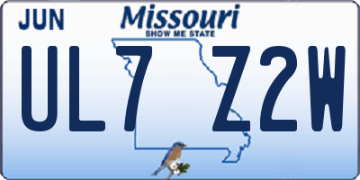 MO license plate UL7Z2W