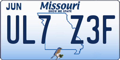 MO license plate UL7Z3F