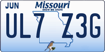 MO license plate UL7Z3G