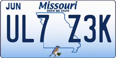 MO license plate UL7Z3K