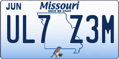 MO license plate UL7Z3M