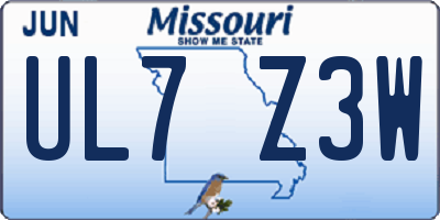 MO license plate UL7Z3W