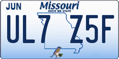 MO license plate UL7Z5F
