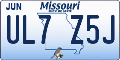 MO license plate UL7Z5J