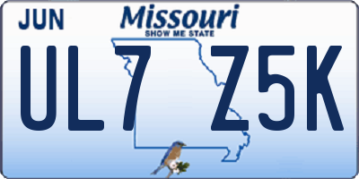 MO license plate UL7Z5K