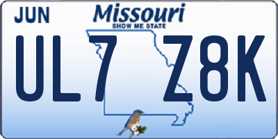MO license plate UL7Z8K
