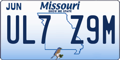 MO license plate UL7Z9M