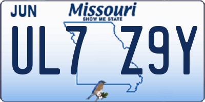 MO license plate UL7Z9Y