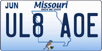 MO license plate UL8A0E