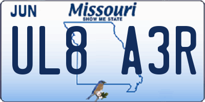 MO license plate UL8A3R