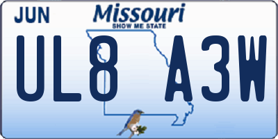 MO license plate UL8A3W
