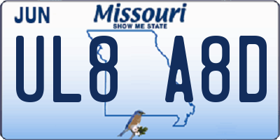 MO license plate UL8A8D