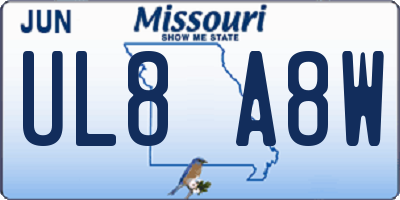 MO license plate UL8A8W