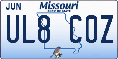 MO license plate UL8C0Z