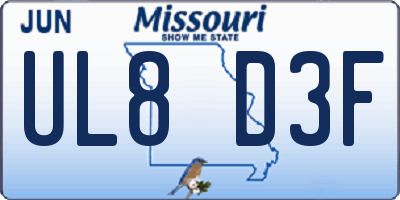 MO license plate UL8D3F