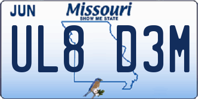 MO license plate UL8D3M