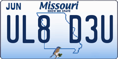 MO license plate UL8D3U