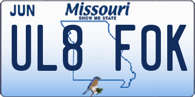 MO license plate UL8F0K