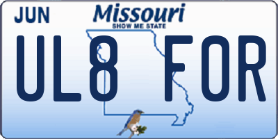 MO license plate UL8F0R