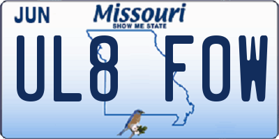 MO license plate UL8F0W