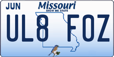 MO license plate UL8F0Z