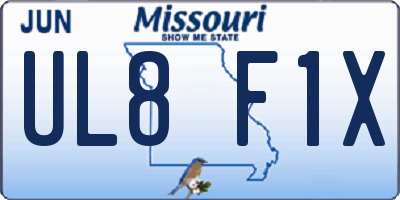 MO license plate UL8F1X