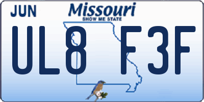 MO license plate UL8F3F