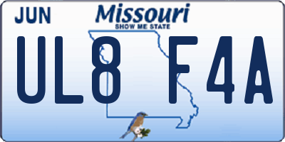 MO license plate UL8F4A