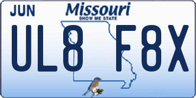 MO license plate UL8F8X