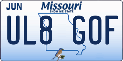 MO license plate UL8G0F